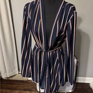 Guess Navy Blouse with White and Rust Stripes
